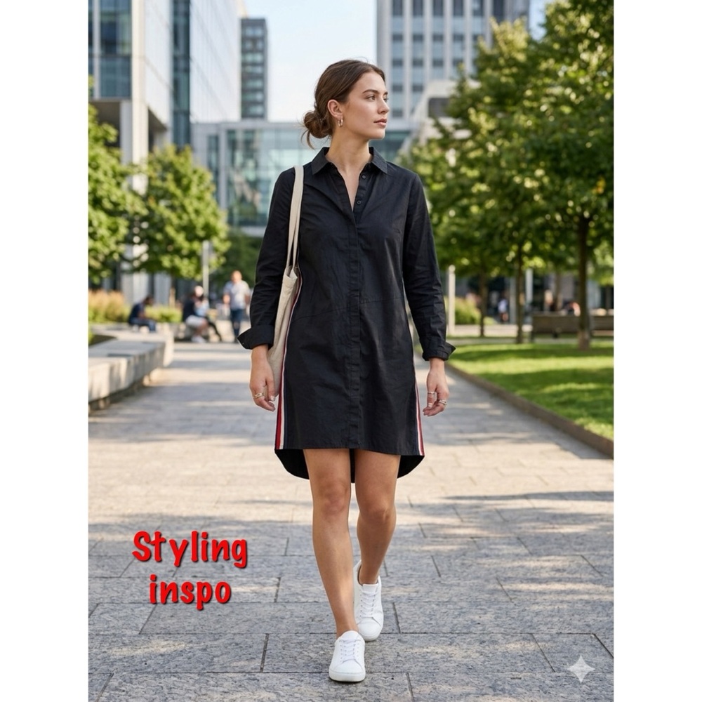 Revamped Long Sleeve Shirt Dress with Side Stripes - Picture 1 of 9